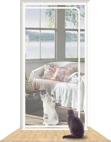 Fliegengitter Türen Netze Mesh, Katzen-Bildschirmtür-Moskitonetz mit Reißverschluss for Terrassenbalkon, weiß, mehrere Größen(85x205cm) von HBALDTEDC