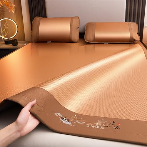 HBALDTEDC Schlafmatte Faltbare Matratzen, Faltbare Kühlmatte aus Rattan-Eisseide mit Kissenbezug, mehrere Brauntöne, mehrere Größen(Dark Brown,200 * 220cm) von HBALDTEDC