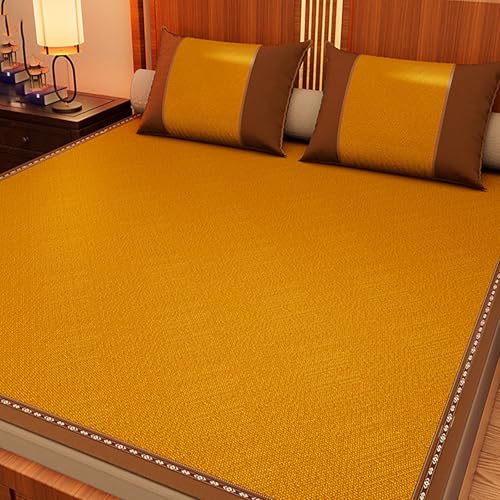 HBALDTEDC Schlafmatte Faltbare Matratzen, Kühlende Isomatte aus Rattan-Eisseide, doppelseitig, faltbar, mit Kissenbezug, mehrere Größen, Mehrfarbig(Yellow,180 * 220cm) von HBALDTEDC