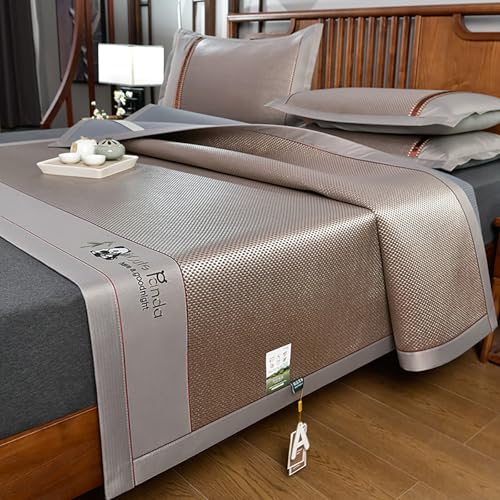 HBALDTEDC Schlafmatte Faltbare Matratzen, Rattan Ice Silk Kühlende Schlafmatte Faltbar Mit Kissenbezug Multicolor Mehrere Größen(Champagne+Black,120 * 200cm) von HBALDTEDC