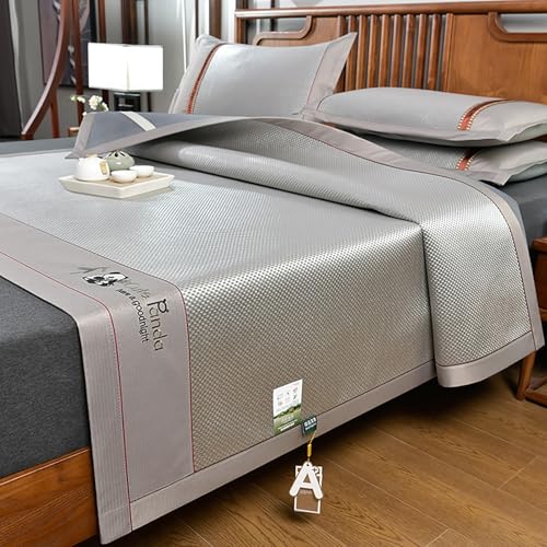 HBALDTEDC Schlafmatte Faltbare Matratzen, Rattan Ice Silk Kühlende Schlafmatte Faltbar Mit Kissenbezug Multicolor Mehrere Größen(Silver Gray+Black,200 * 220cm) von HBALDTEDC