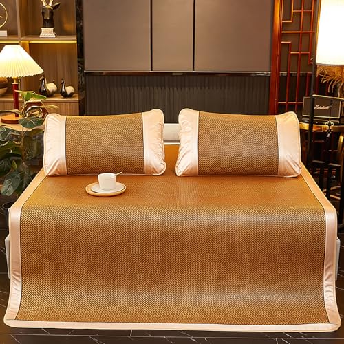 HBALDTEDC Schlafmatte Faltbare Matratzen, Rattan Ice Silk Schlafmatte mit Kissenbezug Multicolor Mehrere Größen(Light Brown,90 * 195cm) von HBALDTEDC
