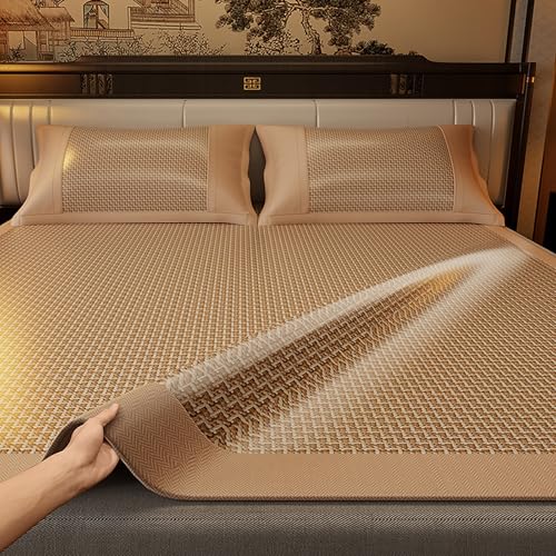 HBALDTEDC Schlafmatte Faltbare Matratzen, Zweiseitige Rattan-EIS-Seidenmatte, faltbar, mit Kissenbezug, Mehrfarbig, mehrere Größen(Grey,90 * 190cm) von HBALDTEDC