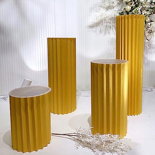 HBALDTEDC Zylinder-Säulenständer, 4 stücke Rot Faltbare Papier Säulen Kuchen Sockel Steht for Party(Golden Yellow) von HBALDTEDC