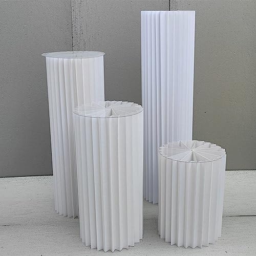 HBALDTEDC Zylinder-Säulenständer, 4 stücke Rot Faltbare Papier Säulen Kuchen Sockel Steht for Party(Ice White) von HBALDTEDC