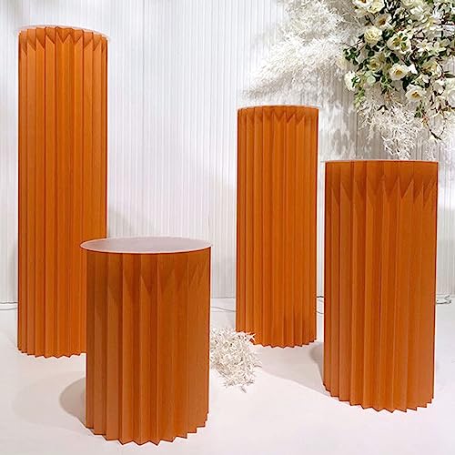 HBALDTEDC Zylinder-Säulenständer, 4 stücke Rot Faltbare Papier Säulen Kuchen Sockel Steht for Party(Orange) von HBALDTEDC