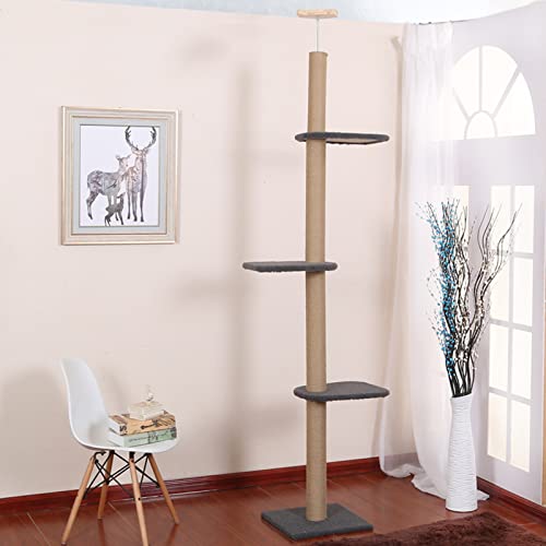 Katzenkratzbaum, Kratzbaum 3-stöckiger Kratzbaum aus Holz, Katzenturm, Boden bis zur Decke, Khaki Katzenkratzbaum, Kratzbaum 3-stöckiger Kratzbaum aus Holz, Katzenturm, Boden bis zur Decke, Khaki von HBALDTEDC