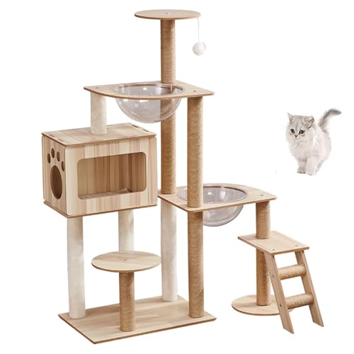 Katzenkratzbaum, Kratzbaum Katzenbaum aus Holz mit Sisal-Kratzbaum, Raumkapsel, Condo, 55,5 Zoll, mehrere Größen(A) von HBALDTEDC