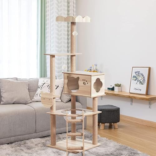 Katzenkratzbaum, Kratzbaum Kratzbaumturm aus Holz, 158,4 cm, mit Raumschiff-Hängematte, Sisal-Kratzpfosten, Plattformen, waschbaren Kissen Katzenkratzbaum, Kratzbaum Kratzbaumturm aus Holz, 158,4 cm, mit Raumschiff-Hängematte, Sisal-Kratzpfosten, Plattformen, waschbaren Kissen von HBALDTEDC