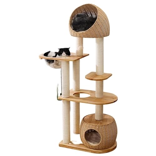 Katzenkratzbaum, Kratzbaum Kratzbaumturm aus Massivholz for große Katzen, mehrere Größen, Braun von HBALDTEDC