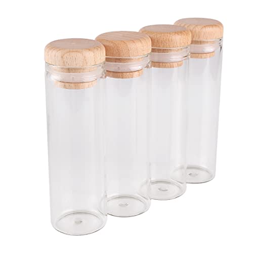 Leeres Glas Klar Reagenzglas， Packung mit 5 Klarglasflaschen mit Holzdeckel, 45 ml, 3 x 9 cm, Gewürzflaschen for Nachrichten von HBALDTEDC