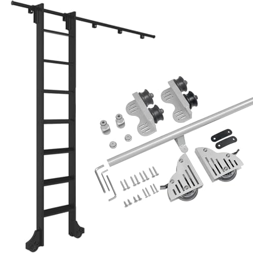 Leiter Heavy Duty Gleitschienen， Einziehbare Rollbibliotheksleiter Hardware Kit Rundrohrschiene Silbergrau 100-600cm(3.3ft/100cm Track Kit) von HBALDTEDC