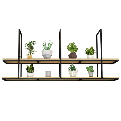 Schwebende Decke Weinglasregal Regal， 2-lagiges Decken-Hängeregal aus Holz und Eisen for Pflanzen, Weinlagerung, mehrere Größen(120x30x80cm) von HBALDTEDC