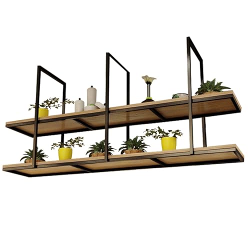 Schwebende Decke Weinglasregal Regal， Deckenmontageregal, 2-lagiges Organizer-Rack aus Metall und Holz, 8 Größen(80x30x80cm) von HBALDTEDC