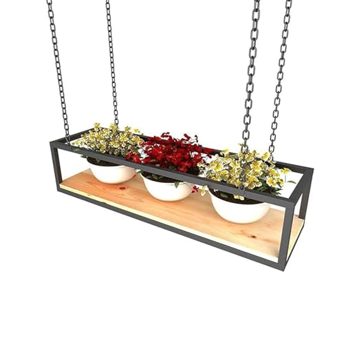 Schwebende Decke Weinglasregal Regal， Hängendes Regal aus Holz for die schwebende Decke, Metallrahmen, Lagerregal, verstellbar, mehrere Größen(100x25x15cm) von HBALDTEDC