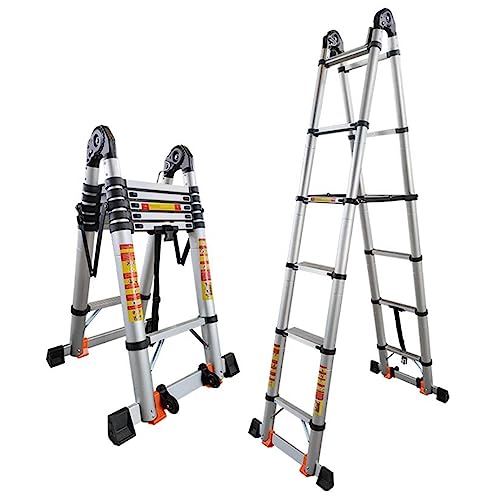 Tragbare Teleskop-Dachbodenleiter, 2-in-1-Teleskop-Klappleiter aus Aluminium, A-Rahmen, gerader Verriegelungsstabilisator, mehrere Größen(2.1+2.1M) von HBALDTEDC