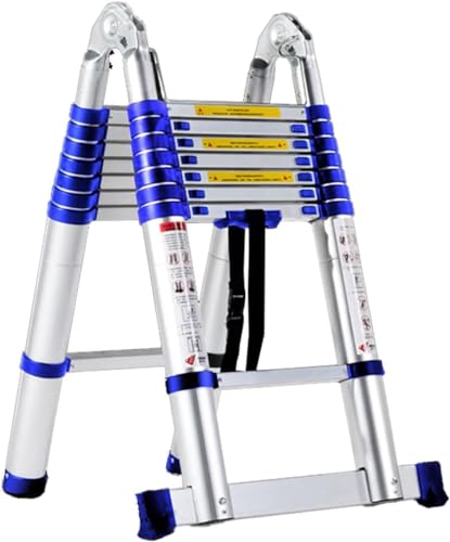 Tragbare Teleskop-Dachbodenleiter, Teleskopleiter aus Aluminium mit A-Rahmen, Tragkraft 150 kg, Doppelnutzung, A-Rahmen/gerader Stabilisator, mehrere Größen(3.6m+3.6m) von HBALDTEDC