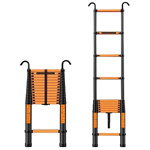 Tragbare Teleskop-Dachbodenleiter, Teleskopleiter aus Aluminiumlegierung mit Haken for Wohnmobil, Heimwerken, Garten, 2,3–8,1 m, 150 kg Tragkraft(3.9m/12.7ft) von HBALDTEDC