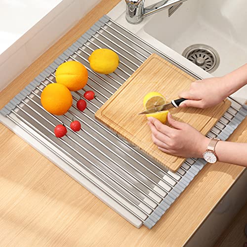 Über der Spüle Abtropfgestell, Aufrollbares Abtropfgestell for Geschirr und Obst und Gemüse, mehrere Größen(42 * 33.5cm) von HBALDTEDC