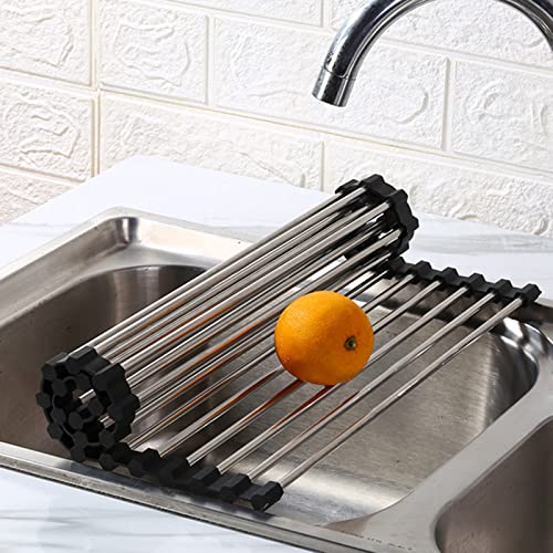 Über der Spüle Abtropfgestell, Roll-Up-Geschirrtrockner, Silikon, Edelstahl, for Obst und Gemüse, mehrere Größen(40 * 47cm) von HBALDTEDC