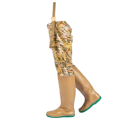 Wathosen zum Fischen, Hip Wader Damen Herren Wasserdicht PVC Angeln Watstiefel Gelb UK 4,5-9,5 Verstellbare Leine(5 UK) von HBALDTEDC