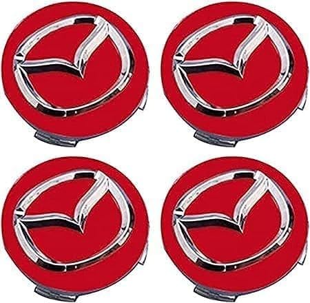 HBANMK 4 Stück Nabendeckel für Mazda 2 3 6 MX 5 MX 30 CX 3 CX 8 56mm, Radnabenkappen Auto Radnabenabdeckung, Staubdicht Wasserdicht Radnabendeckel Nabenkappen Felgendeckel Felgenkappen,C Red von HBANMK