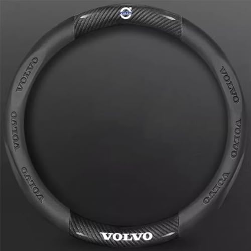 HBANMK Auto Lenkradabdeckung für Volvo XC90 XC 90, Leder Auto Lenkradbezug, Anti Rutsch Lenkradhülle Atmungsaktive Lenkradschoner, Lenkradschutz Innenraum Zubehör,B Black von HBANMK