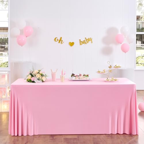 HBBMAGIC 1 Stücke Rosa Spandex Rechteckig Tischdecke für 1.8m Rechteck Tische Dehnbare 3-WegeRosa Tischdecke für Vendor Display Birhtday Party Hochzeitsempfang von HBBMAGIC