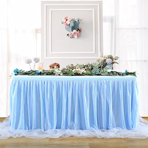 HBBMAGIC Baby Blau Tüll Tischrock Ohne Licht, 2-Langer 183cm Lang Blau Rüschen Tulle Tischröcke, Waschbarer Tutu Tischrock für Hochzeit Party Geburtstag Babydusche Kuchen Dessert Taufe Tisch HBBMAGIC Baby Blau Tüll Tischrock Ohne Licht, 2-Langer 183cm Lang Blau Rüschen Tulle Tischröcke, Waschbarer Tutu Tischrock für Hochzeit Party Geburtstag Babydusche Kuchen Dessert Taufe Tisch von HBBMAGIC