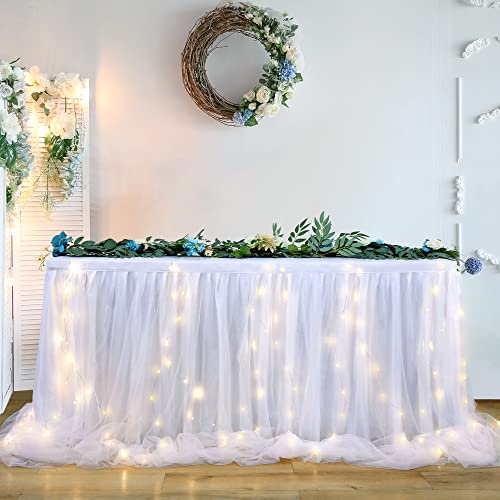 HBBMAGIC Weiß Tüll Tischrock Mit Licht, 2-Langer 427cm Lang Weiß Rüschen Tulle Tischröcke, Waschbarer Tutu Tischrock für Hochzeit Party Geburtstag Babydusche Kuchen Dessert Taufe Tisch HBBMAGIC Weiß Tüll Tischrock Mit Licht, 2-Langer 427cm Lang Weiß Rüschen Tulle Tischröcke, Waschbarer Tutu Tischrock für Hochzeit Party Geburtstag Babydusche Kuchen Dessert Taufe Tisch von HBBMAGIC