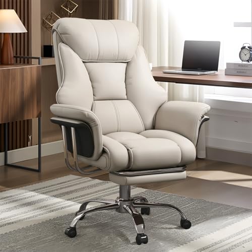 Bürostuhl mit Fußstütze & Lendenwirbelstütze – Ergonomischer Gaming-Stuhl mit höhenverstellbarem Kopfstütze & verstellbarer Rückenlehne, Hochlehnen-Kunstleder (PU) Drehstuhl fürs Homeoffice (schwarz.) von HBCBSTO