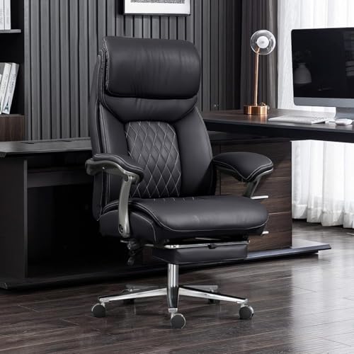 HBCBSTO Bürostuhl mit hoher Rückenlehne – ergonomischer Executive-Drehstuhl mit Rollen, 90-130° Kippfunktion & Lendenwirbelstütze (schwarz.) von HBCBSTO