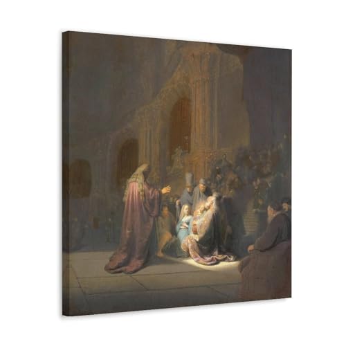 HBEOOP Rembrandt Van Rijn berühmte Farbe (Simeons Lied des Lobes), Poster, Wandkunst, Schlafzimmerdrucke, Heimdekoration, hängendes Bild, Leinwandbild, Gemälde, 40 x 40 cm von HBEOOP