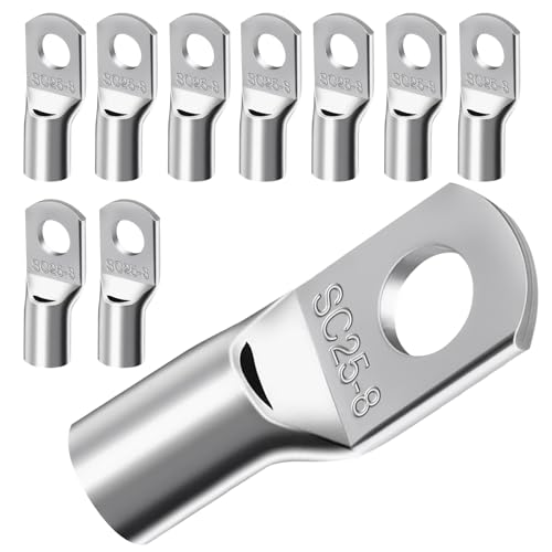 10 Stück Kabelschuhe 25mm² m8,Unisolierte SC Kabel Verbinder aus Kupfer Verzinnt für Batteriekabel Kfz Verteilerkästen Auto Motorrad Fabrik,Verdicktes Rohrkabelschuh Ringkabelschuhe Set Verbinde von HBERCAI