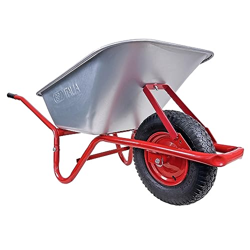 BPA Schubkarre 100l Liter verzinkt Luftrad Schubkarren groß Garten Scheibtruhe Bauschubkarre | Rahmen rot | Metallfelge | sehr stabil von HBH