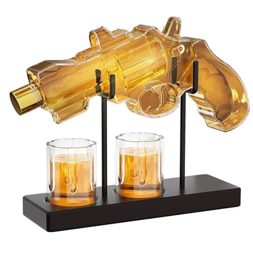Weinpistole-Gewehr-Glas-Dekanter-Set, Geschenke für Männer, Papa, Whiskey-Dekanter-Set mit 2 Glasbechern, Pistolen-Geburtstagsgeschenk, cooler Likörspender für die Hausbar von HBIS