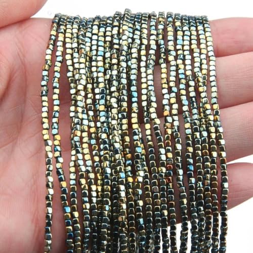 Natürliche Hämatit-Würfelperlen, Abstandsperlen zur Schmuckherstellung, Armbänder, Halsketten, DIY-Zubehör, 2/2,5 mm, G-2 mm, ca. 210 Stück von HBKUHIUT