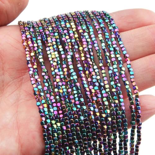 Natürliche Hämatit-Würfelperlen, Abstandsperlen zur Schmuckherstellung, Armbänder, Halsketten, Zubehör, 2/2,5 mm, J-2 mm, ca. 210 Stück von HBKUHIUT