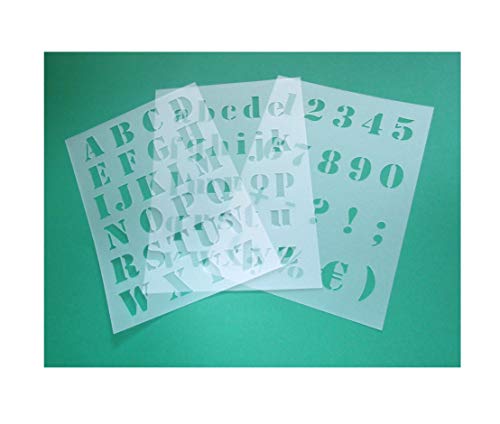 3 teiliges Schablonen Set Nr.5 | Alphabet Druckbuchstaben groß 2,5cm, passende kleine Buchstaben und Zahlen | für Scrapbooking DIY | Stencil | Malerschablone von HBM-Schablonenshop