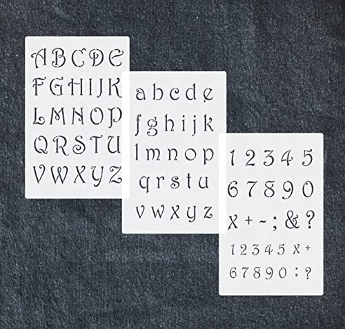 3er Schablonen Set 0034 Schnörkel- Buchstaben groß, klein und Zahlen von HBM-SCHABLONENSHOP