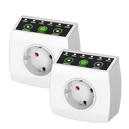 HBN 2er Countdown Timer Steckdose, Zeitschaltuhr mit Countdown in 6 Stufen(15min bis 6h), Energiespar-Steckdose mit Repeat-Funktion & Kindersicherung, 16A/3.680W von HBN