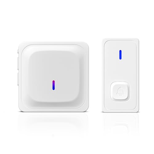 HBN Funkklingel Aussen Wasserdicht, Kabellose Türklingel Funk Set, große Reichweite Türklingel kit mit 1 Plug-In-Empfänger & 1 Sender, 60 Melodien, 5 Lautstärkestufen doorbell Mit LED-Blitz, Weiß von HBN