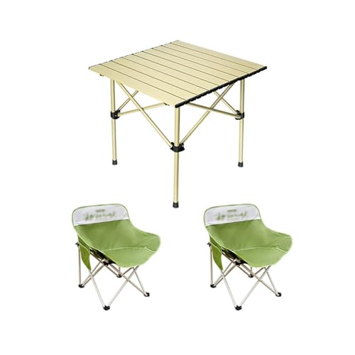 HBOOMOEM Camping Set Mit Tisch & KlappstüHlen，Faltbarer Campingtisch Und StüHle Set，Wird Mit Einer Tragetasche Geliefert, Geeignet FüR Drinnen, Picknicks Und Den Garten.(Green,52CM+2 Chairs) von HBOOMOEM