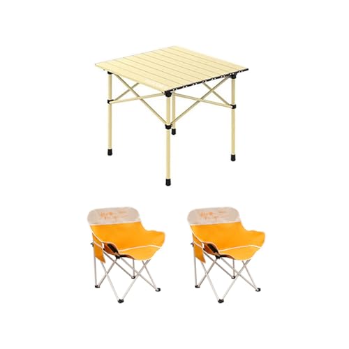 HBOOMOEM Camping Set Mit Tisch & KlappstüHlen，Faltbarer Campingtisch Und StüHle Set，Wird Mit Einer Tragetasche Geliefert, Geeignet FüR Drinnen, Picknicks Und Den Garten.(Orange,52CM+2 Chairs) von HBOOMOEM