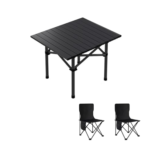HBOOMOEM Camping Set Mit Tisch & KlappstüHlen，Leichter Picknicktisch Und StüHle，Geeignet for GäRten Im Freien, Angeln, Camping, Festivals Und Andere AnläSse.(Black,55CM+2 Chairs) von HBOOMOEM