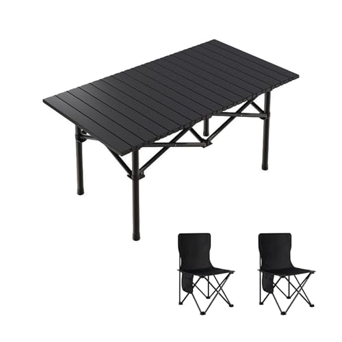 HBOOMOEM Camping Set Mit Tisch & KlappstüHlen，Leichter Picknicktisch Und StüHle，Geeignet for GäRten Im Freien, Angeln, Camping, Festivals Und Andere AnläSse.(Black,95CM+2 Chairs) von HBOOMOEM