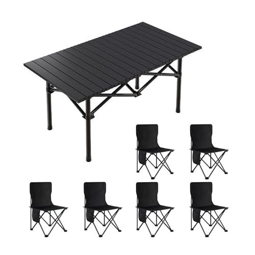 HBOOMOEM Camping Set Mit Tisch & KlappstüHlen，Leichter Picknicktisch Und StüHle，Geeignet for GäRten Im Freien, Angeln, Camping, Festivals Und Andere AnläSse.(Black,95CM+6 Chairs) von HBOOMOEM