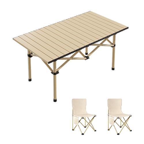 HBOOMOEM Camping Set Mit Tisch & KlappstüHlen，Leichter Picknicktisch Und StüHle，Geeignet for GäRten Im Freien, Angeln, Camping, Festivals Und Andere AnläSse.(Khaki,95CM+2 Chairs) von HBOOMOEM