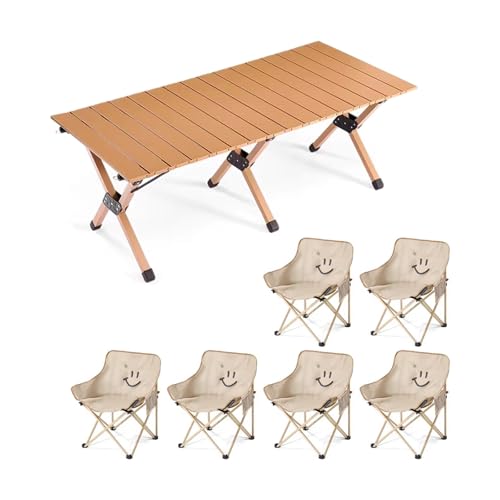 HBOOMOEM Camping Set Mit Tisch & KlappstüHlen，Leichter Picknicktisch Und StüHle，Wird Mit Einer Aufbewahrungstasche Geliefert, Geeignet FüR Partys, SträNde, Grillabende.(A,120CM+6 Chairs) von HBOOMOEM