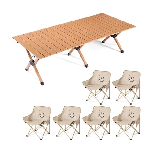 HBOOMOEM Camping Set Mit Tisch & KlappstüHlen，Leichter Picknicktisch Und StüHle，Wird Mit Einer Aufbewahrungstasche Geliefert, Geeignet FüR Partys, SträNde, Grillabende.(A,150CM+6 Chairs) von HBOOMOEM